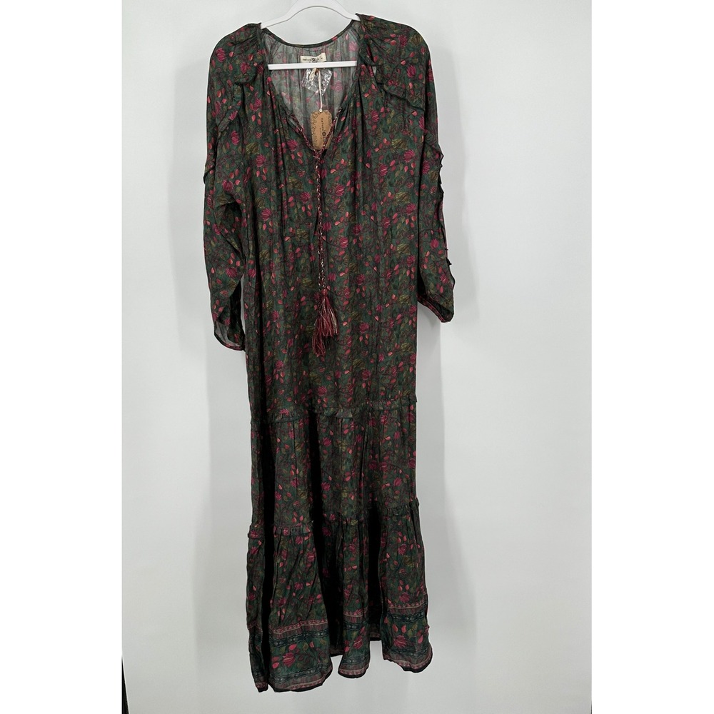 NATURAL LIFE Floral Maxi Dress - Dark Green and Red